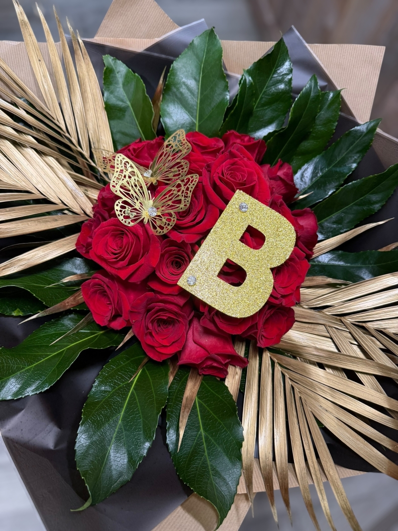 Luxury Initial Red Rose Handtied In Water