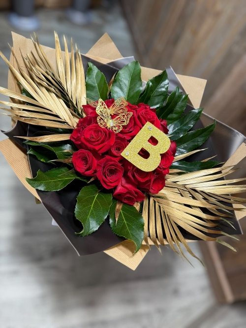 Luxury Initial Red Rose Handtied In Water