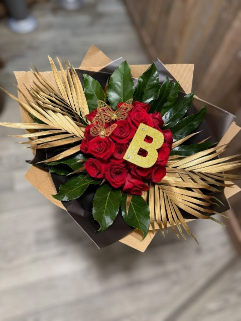 Luxury Initial Red Rose Handtied In Water