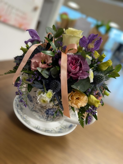 Blue Skies Tea Cup And Saucer Arrangement